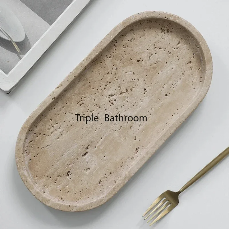 Travertine Tray Oval - Plateau de rangement de bijoux en