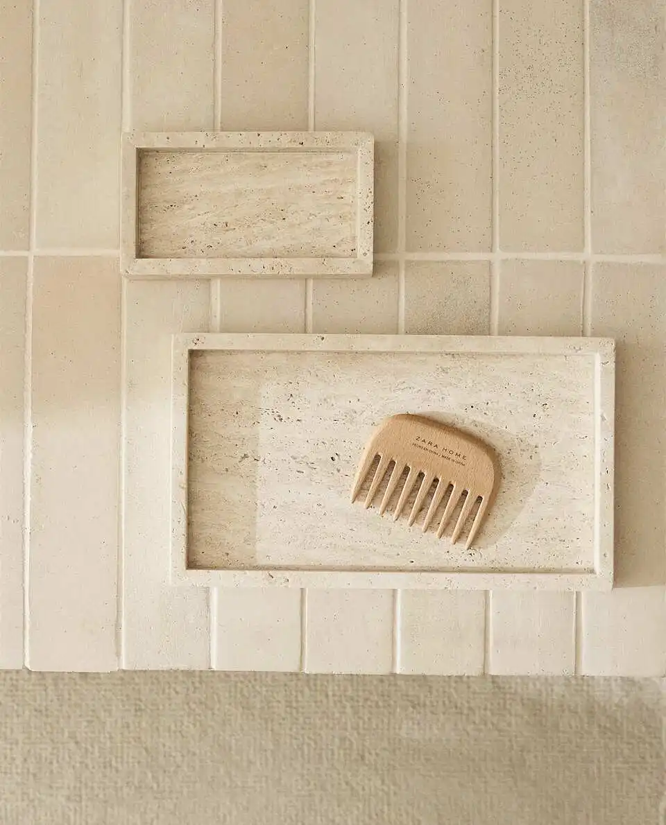 Travertine Tray Oval - Plateau en travertin jaune de style