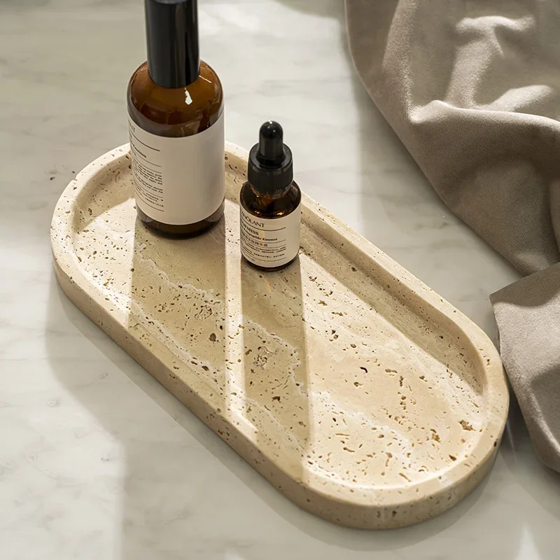 Travertine Tray Oval - Plateau ovale en pierre travertin pour