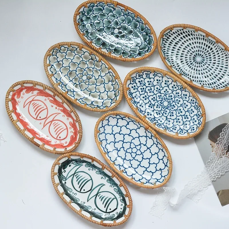 Travertine Tray Oval - Plateau à fruits en céramique tressé