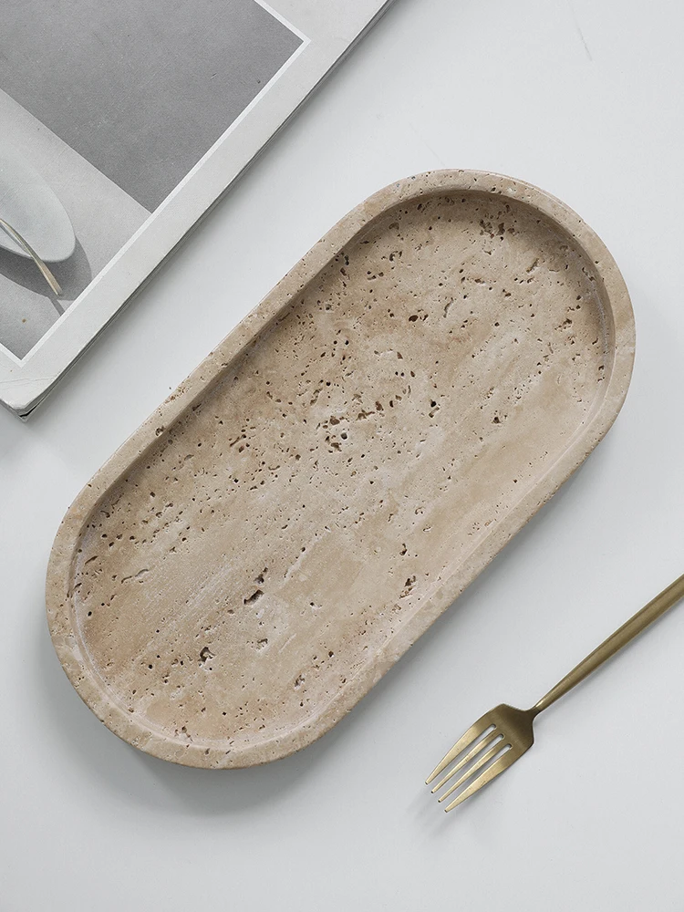 Plateau en marbre minimaliste  - Travertine Tray Oval avis et prix